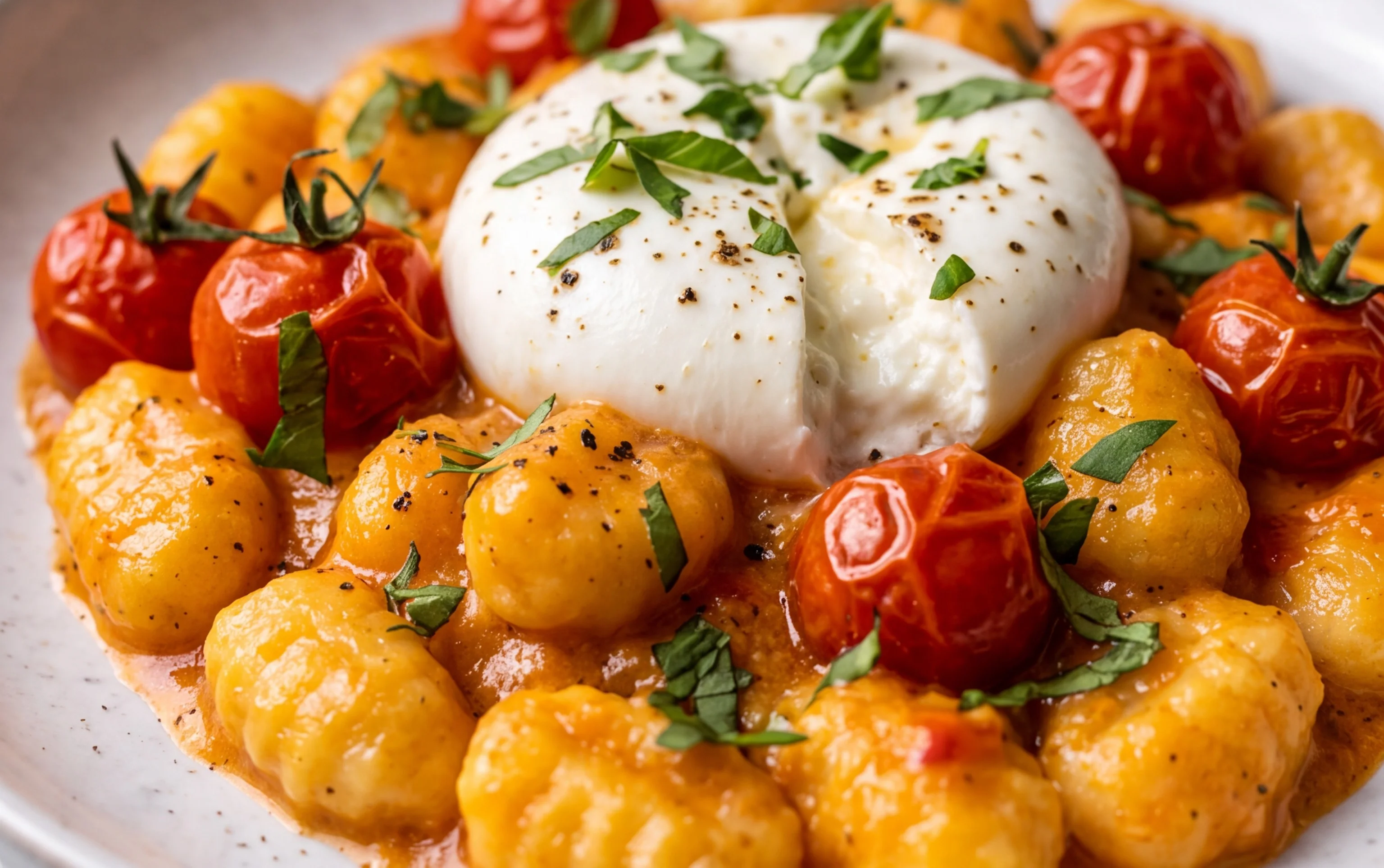 Gnocchi crémeux aux tomates cerises & burrata