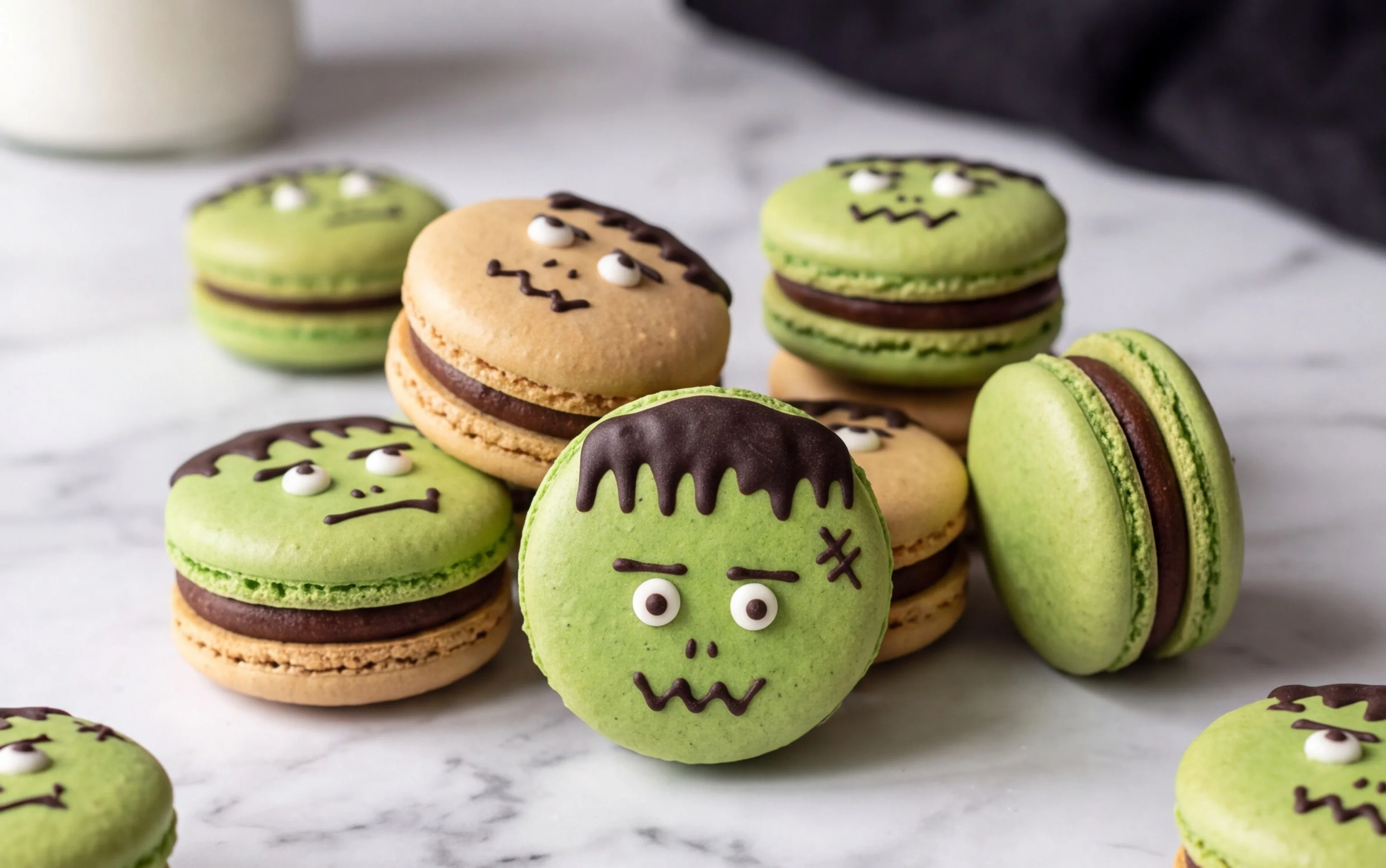 Macarons Frankenstein : Recette Halloween Chocolat